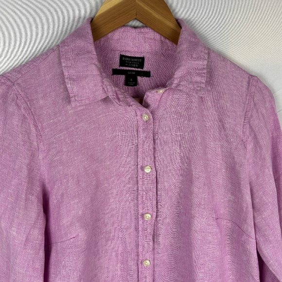 J. Crew Women Baird McNutt Irish Linen Slim Fit Button Up Shirt Sz 4 Pink Preppy - Picture 2 of 9